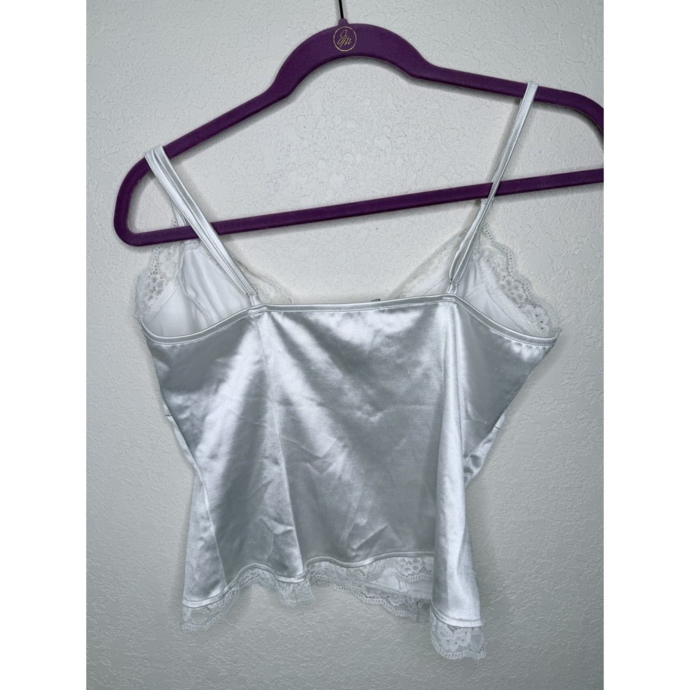Satin Lace Trim Camisole Top Womens M White Layering Whimsy Fairy Cami Romantic - Picture 4 of 13